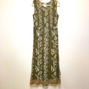 Faith By Celia Forrester Sea Shell Floral Maxi Dress Large Green Beach Lagenlook